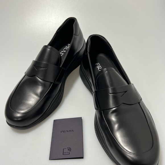 Prada Spazzalato Rois Leather Penny Loafers Black Men’s UK 7/US 8 $775 - Picture 2 of 9